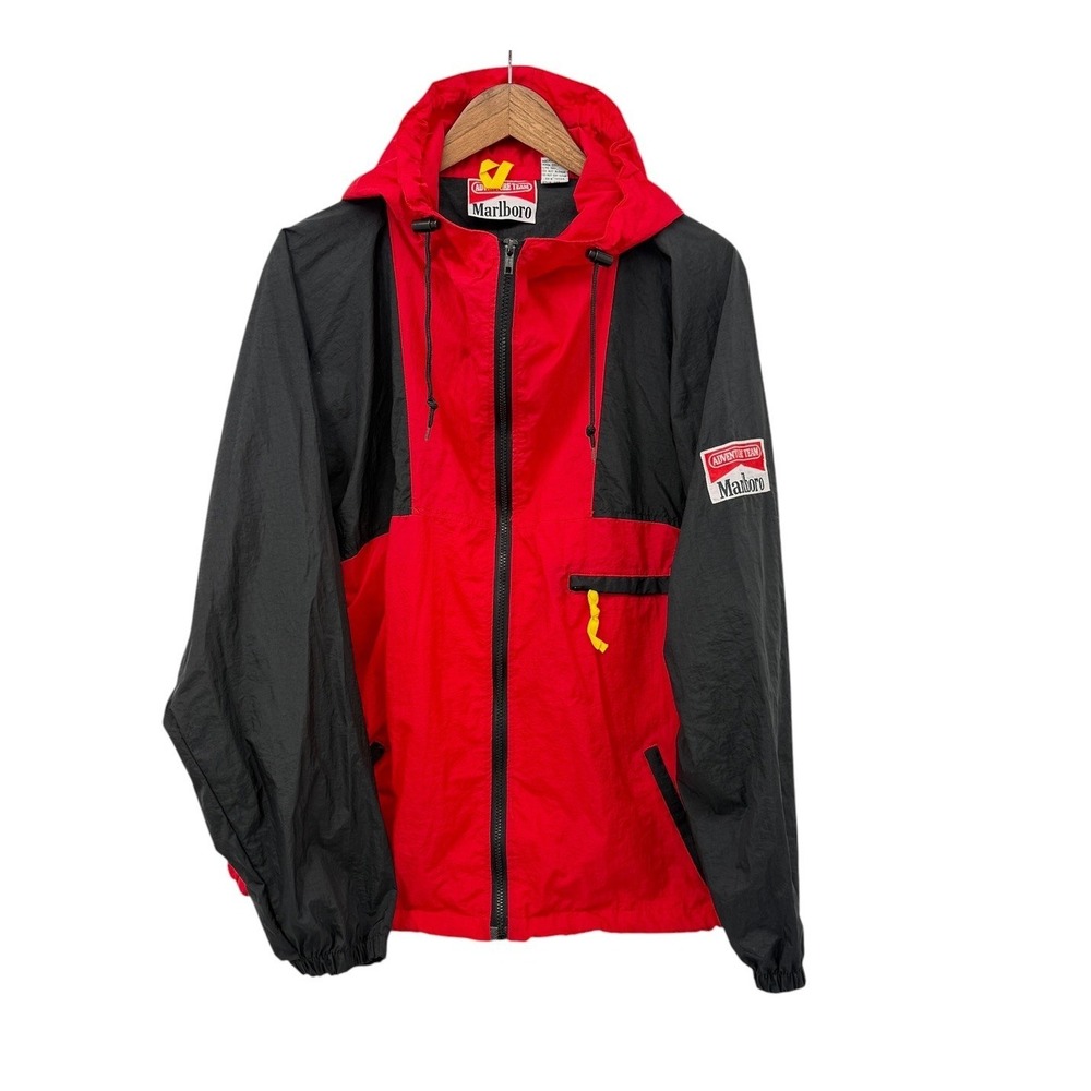 Vintage 90s Marlboro Adventure Team Red Black Colorblock Windbreaker Jacket Sz L